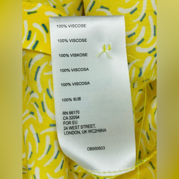 Maeve Anthropologie Blithe Yellow Patterned Shirt Button Tie Sleeve Size 10 - Picture 8 of 9